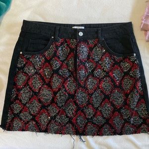 Snake print denim skirt